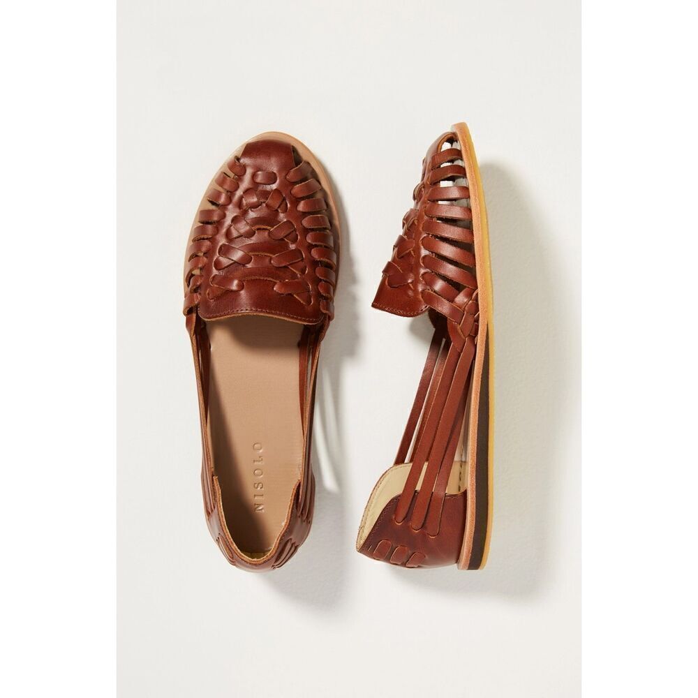 NOSOLO Anthropologie Hand Woven Leather Slip On Sandals